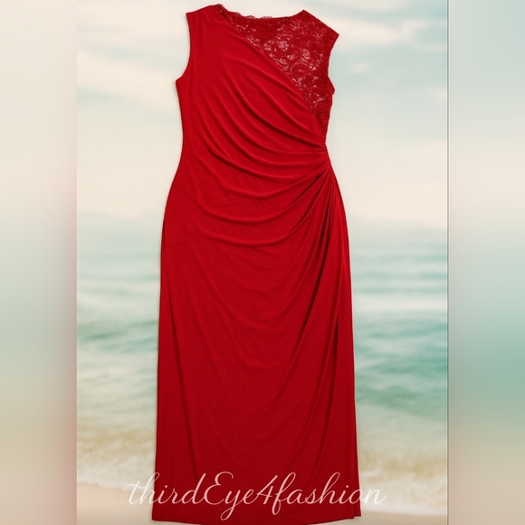 R & M Richards Dresses & Skirts - ✨🔥 Elegant Red Draped Evening Gown w/ Sequined Lace Back Formal Maxi Dress 🔥🚒